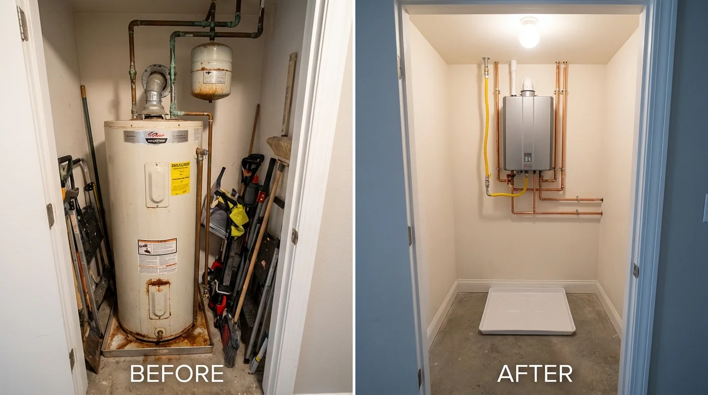 Tank water heater versus wall-mounted tankless unit comparison for Pleasantville, NJ homeowners
