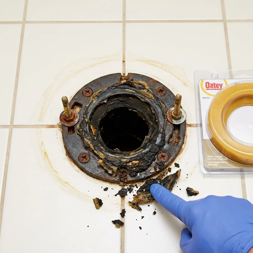 Failed wax ring showing water seepage at the base of a toilet in a Pleasantville, NJ home