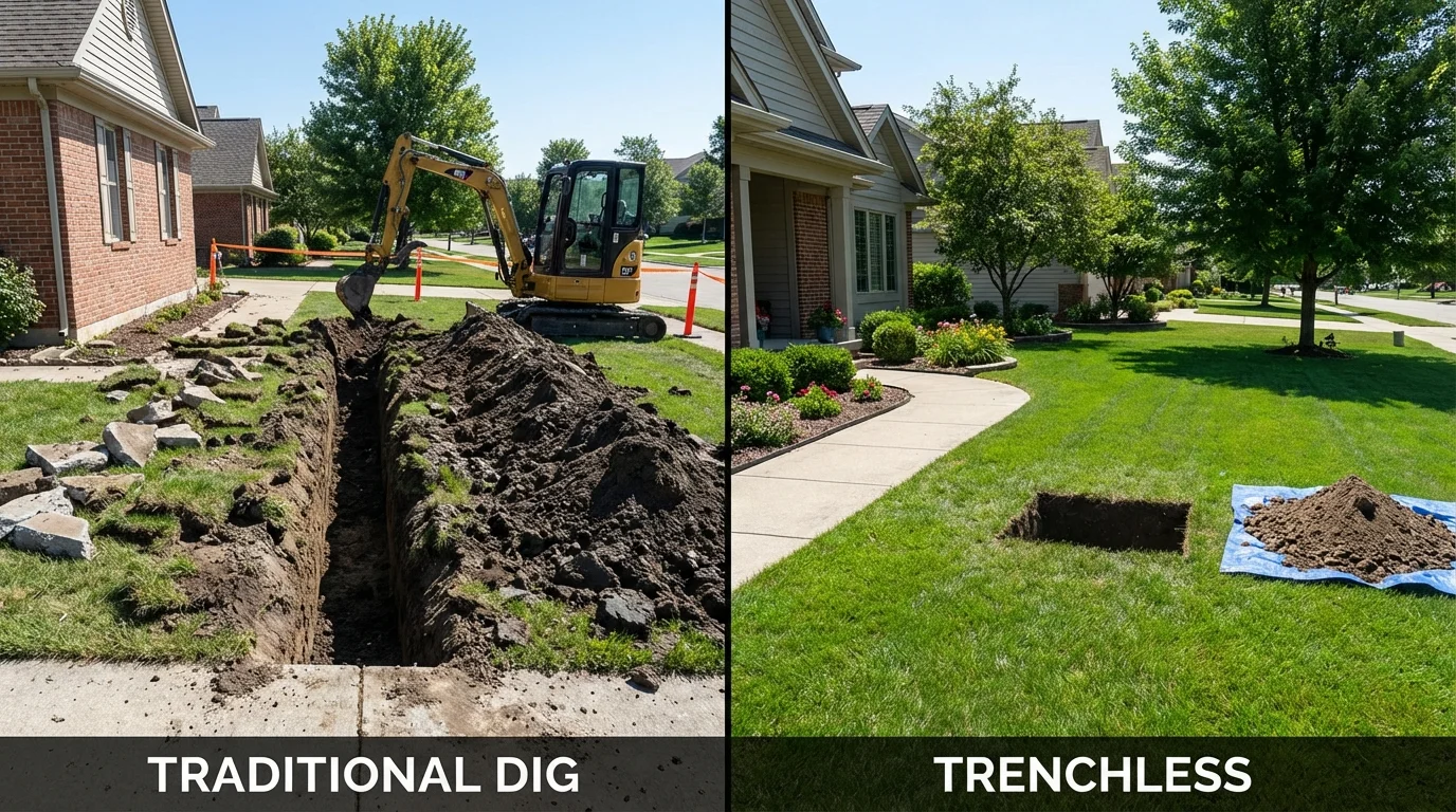Trenchless sewer repair with minimal yard damage versus traditional excavation in Pleasantville, NJ